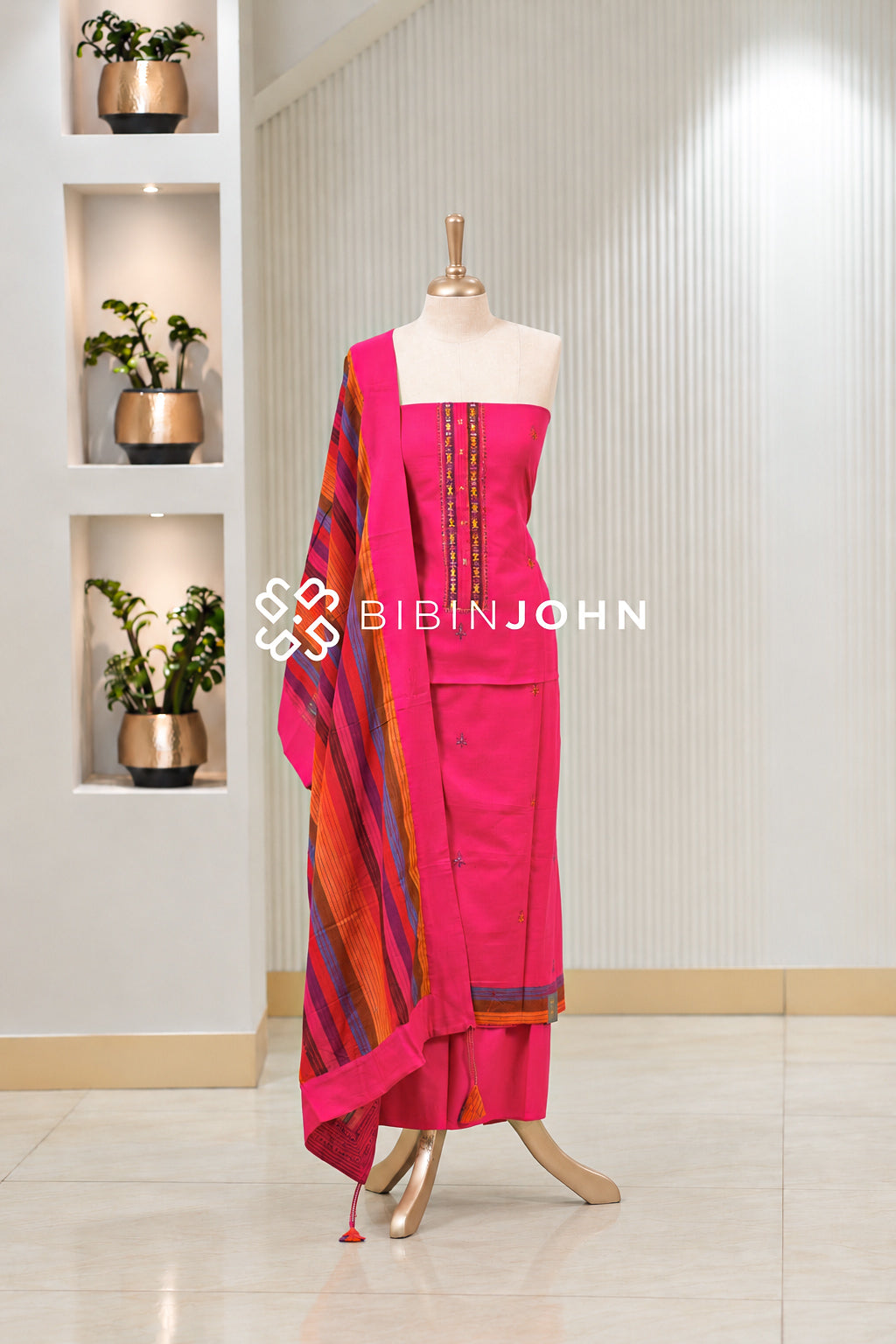Cotton Embroidery Unstitched Salwar Suit Material Rani Pink BJ2021