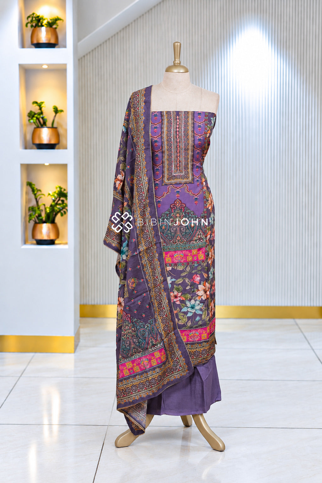Muslin Embroidery Unstitched Salwar Suit Material  Dusty Purple BJ2061