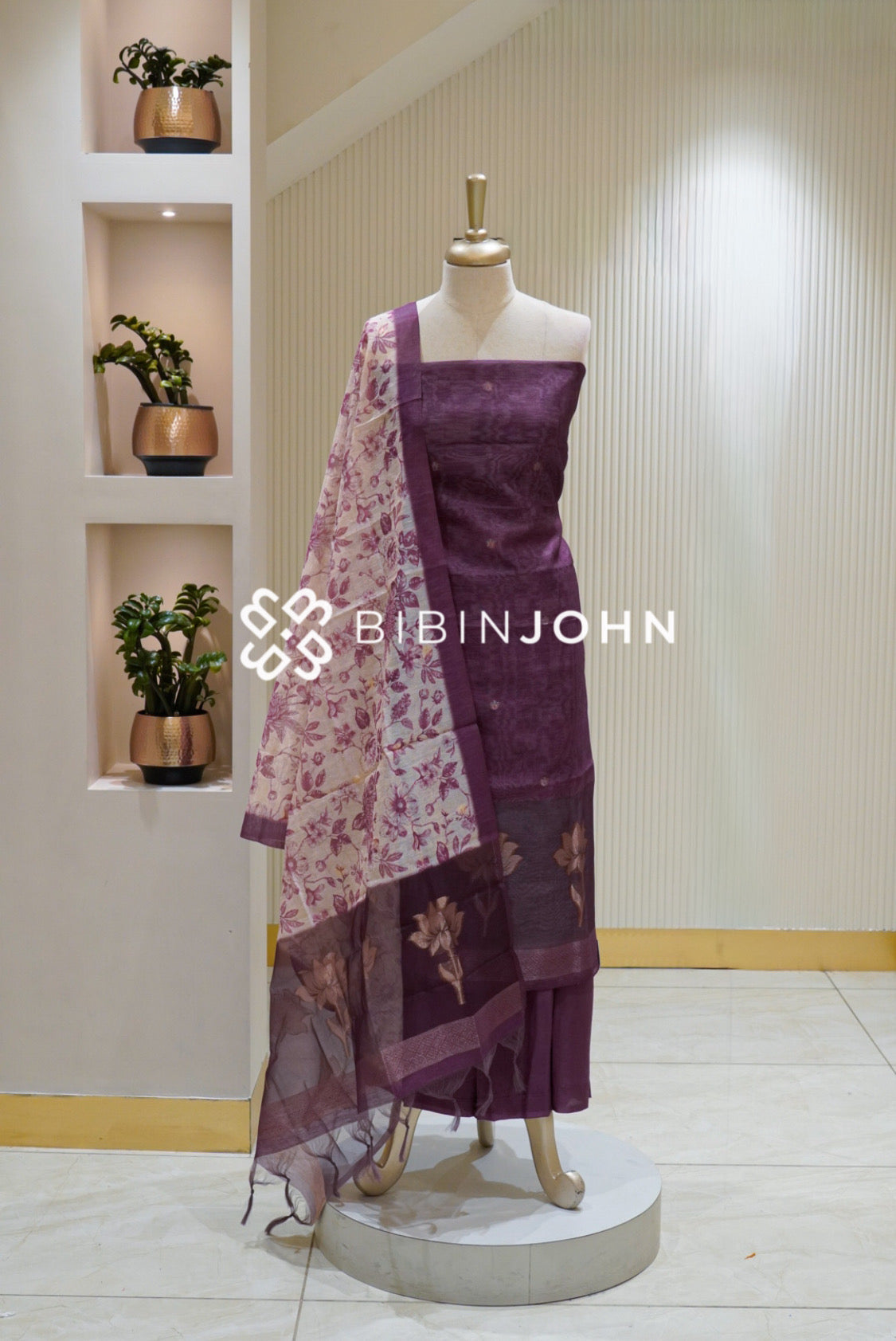 Organza Unstitched Salwar Suits Material Deep Plum Purple With Dusty Pink BJ2756