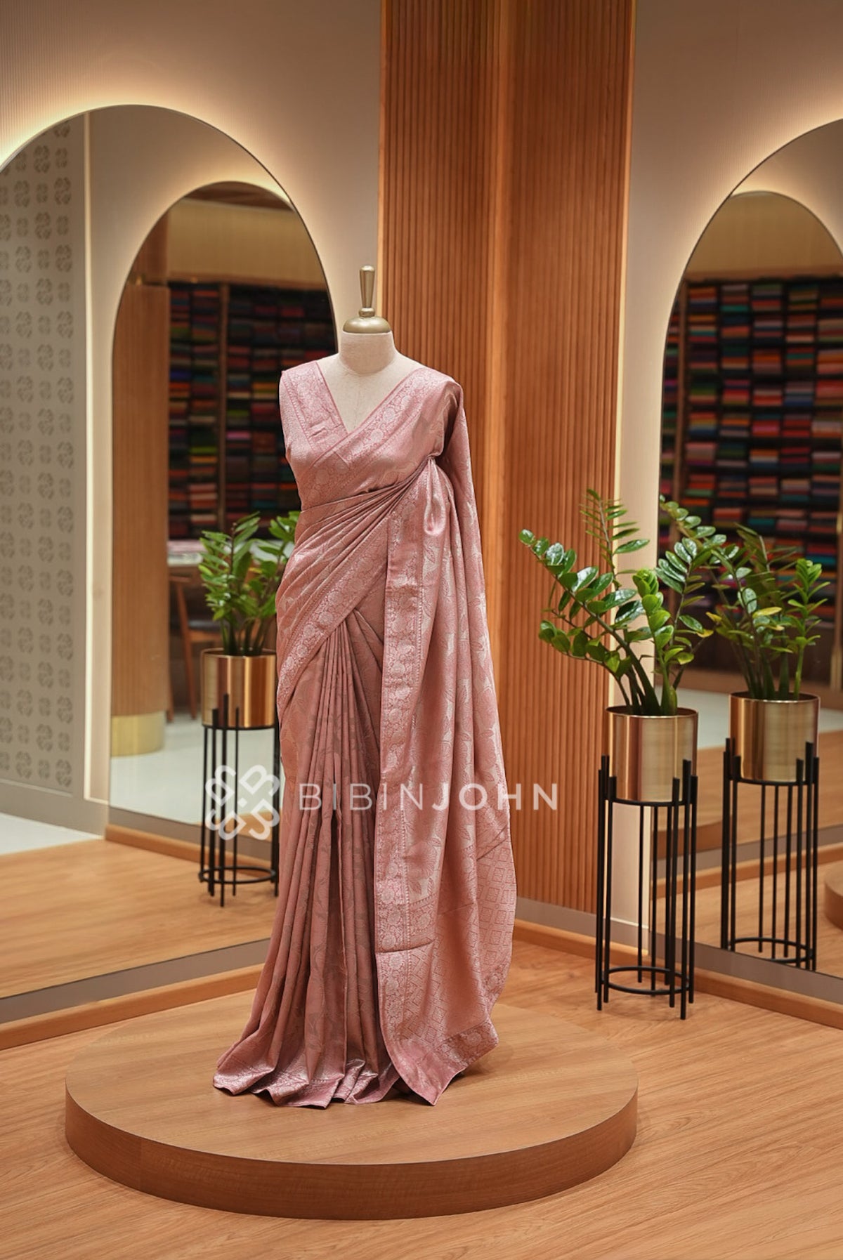 Silk Brocade Saree For Women Dusty Rose Pink BJ1085