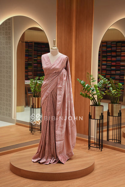 Silk Brocade Saree For Women Dusty Rose Pink BJ1085