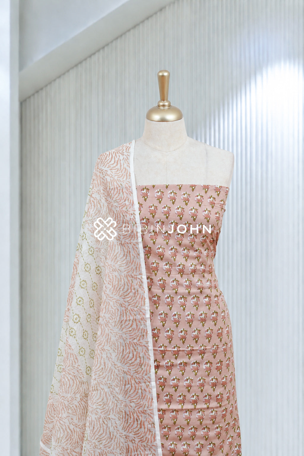 Printed Cotton Unstitched Salwar Suit Material Dusty Peach Pink BJ1929