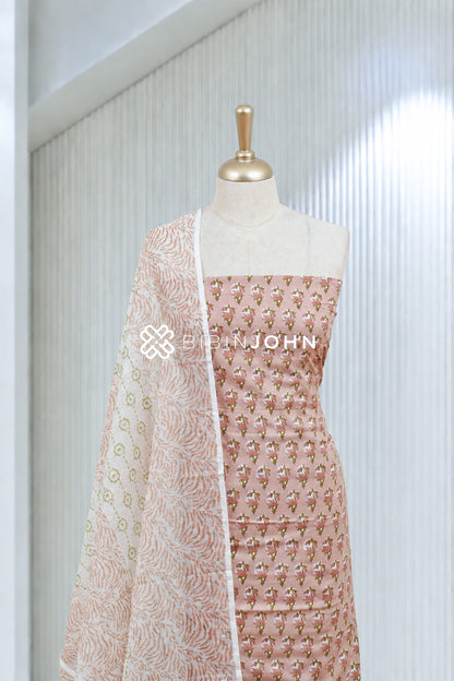Printed Cotton Unstitched Salwar Suit Material Dusty Peach Pink BJ1929