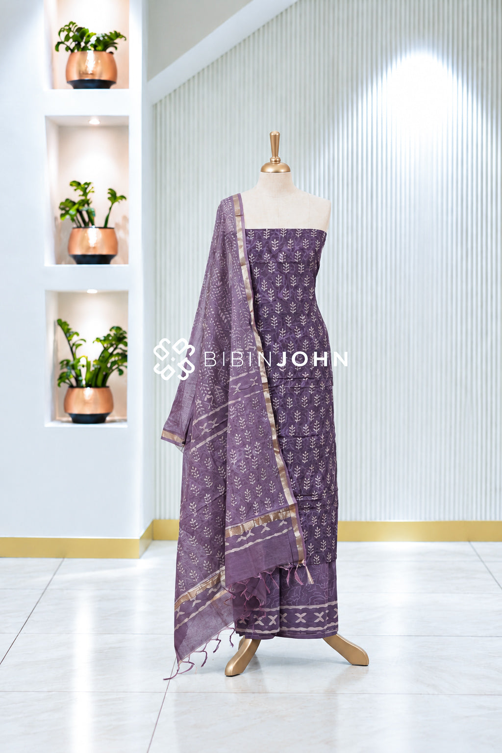 Printed Chanderi Unstitched Salwar Suit Material Dusty Lavender BJ2002