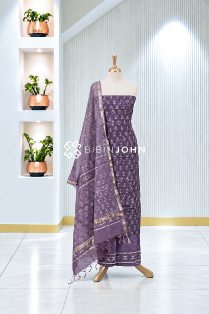 Printed Chanderi Unstitched Salwar Suit Material Dusty Lavender BJ2002