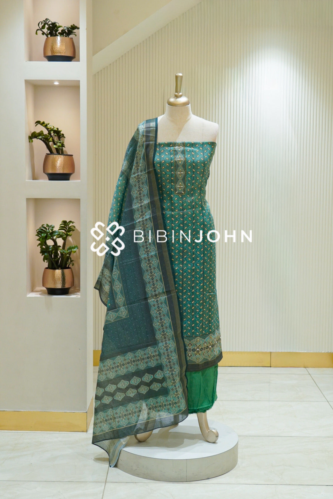 Tissue Linen Embroidery Unstitched Salwar Suit Material Teal Blue BJ2712