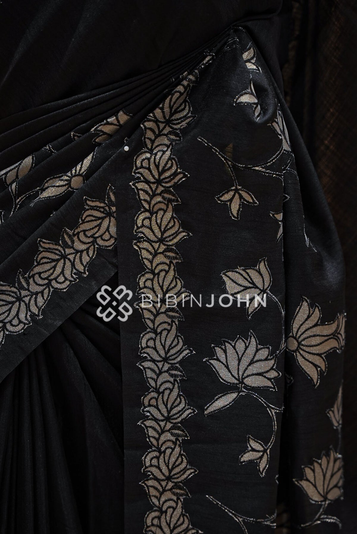 Silk Embroidery Saree Black BJ1034