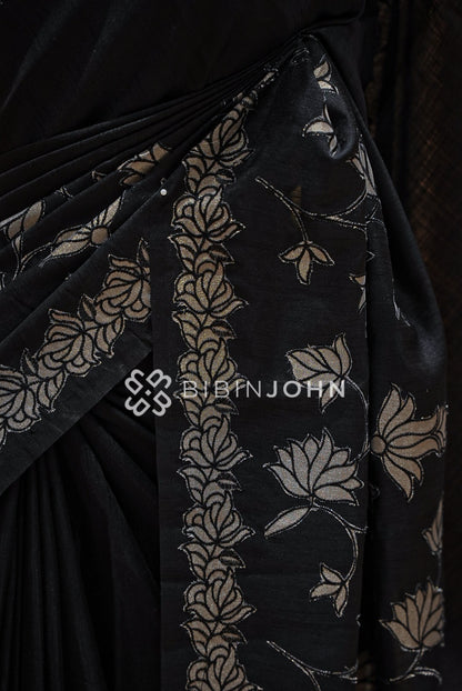 Silk Embroidery Saree Black BJ1034