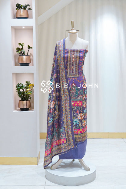 Muslin Embroidery Unstitched Salwar Suit Material Dusty Purple BJ1700