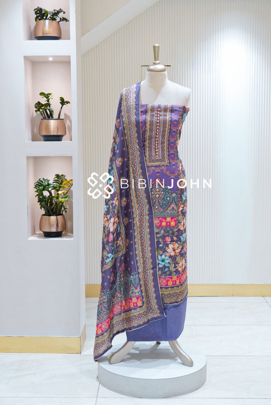 Muslin Embroidery Unstitched Salwar Suit Material Dusty Purple BJ1700