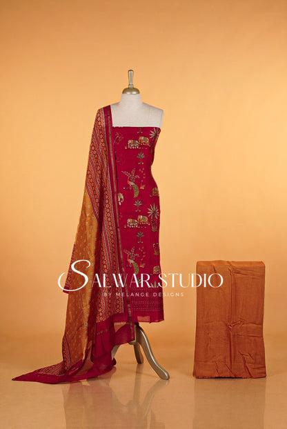 Printed Chanderi Unstitched Salwar Suits AC0029