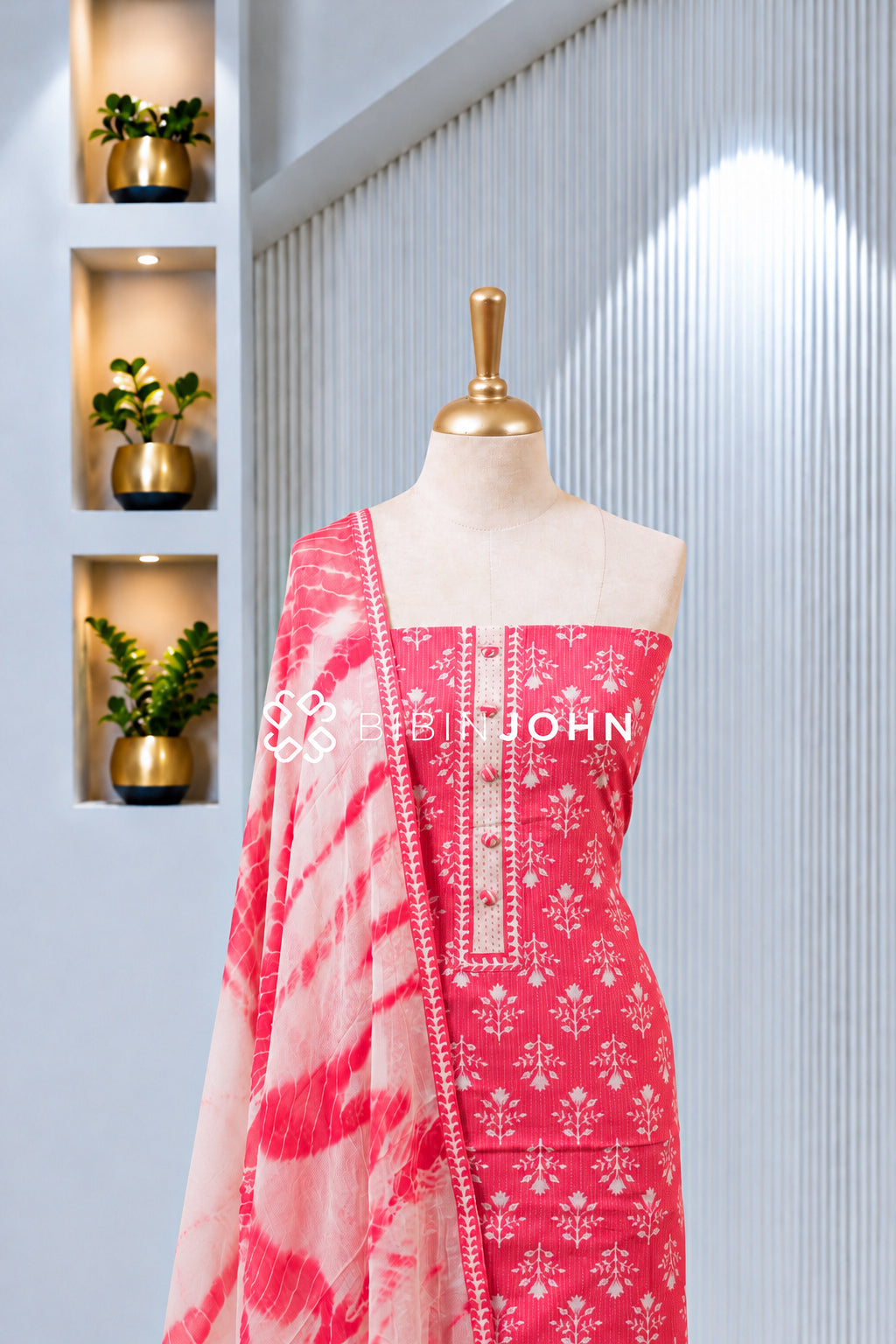 Printed Cotton Unstitched Salwar Suit Material Pink BJ1966
