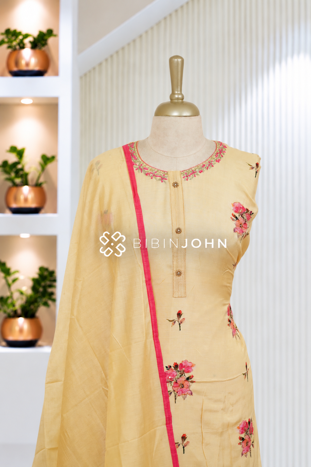 Semistitched Muslin Embroidery Salwar Suit Material Pastel Yellow BJ2091