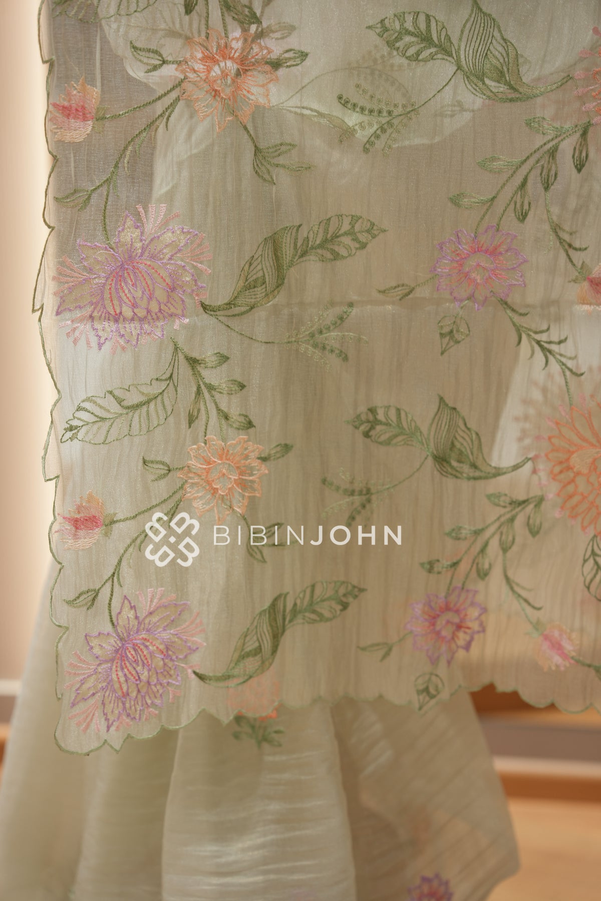 Organza Embroidery Saree For Women Light Pista Green BJ2357