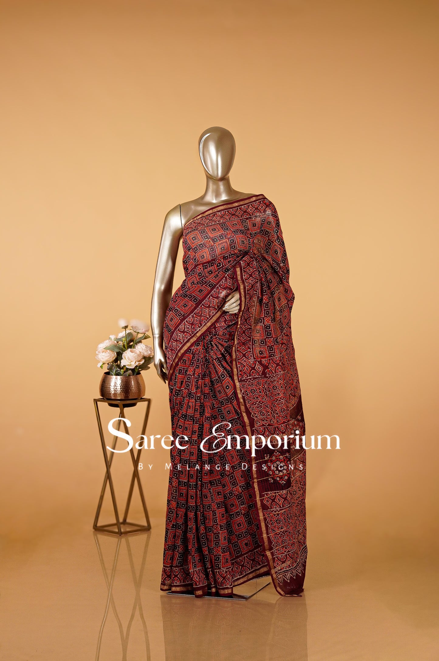 Printed Ajrakh Saree MDS0103