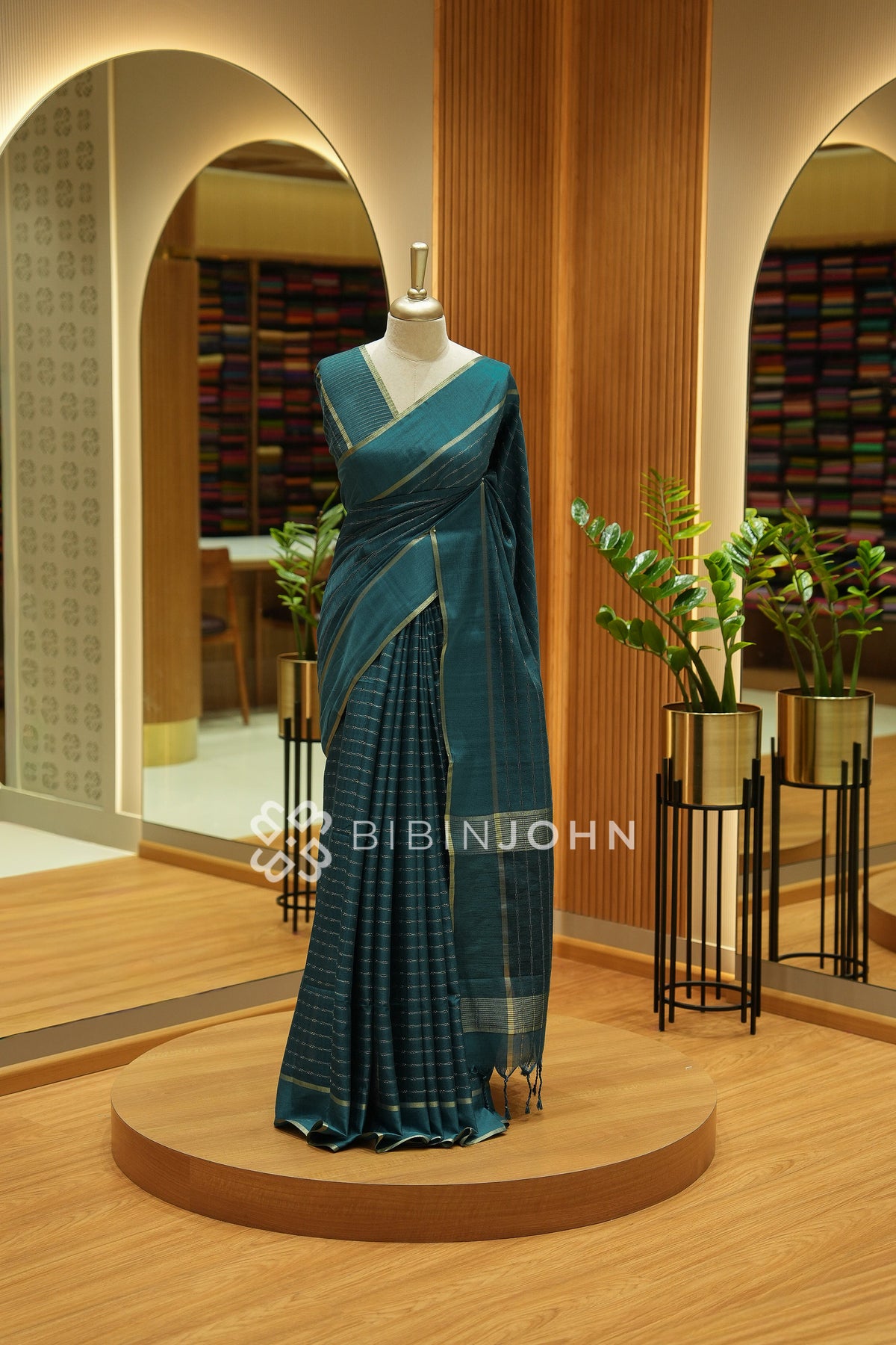 Semi Tussar Weaving Saree For Women  Deep Teal Green BJ2447