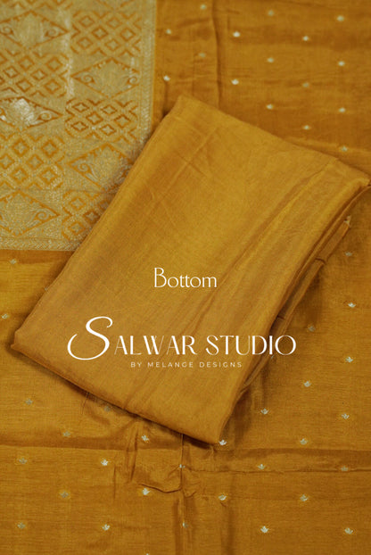 Silk Banarasi Unstitched Salwar Suit Dress Material Mustard Yellow AC0330