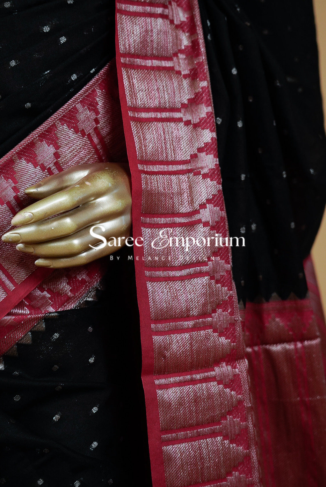 Kanchi Banarasi Saree For Women Black & Rani Pink