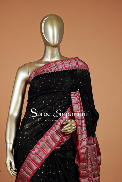 Kanchi Banarasi Saree For Women Black & Rani Pink