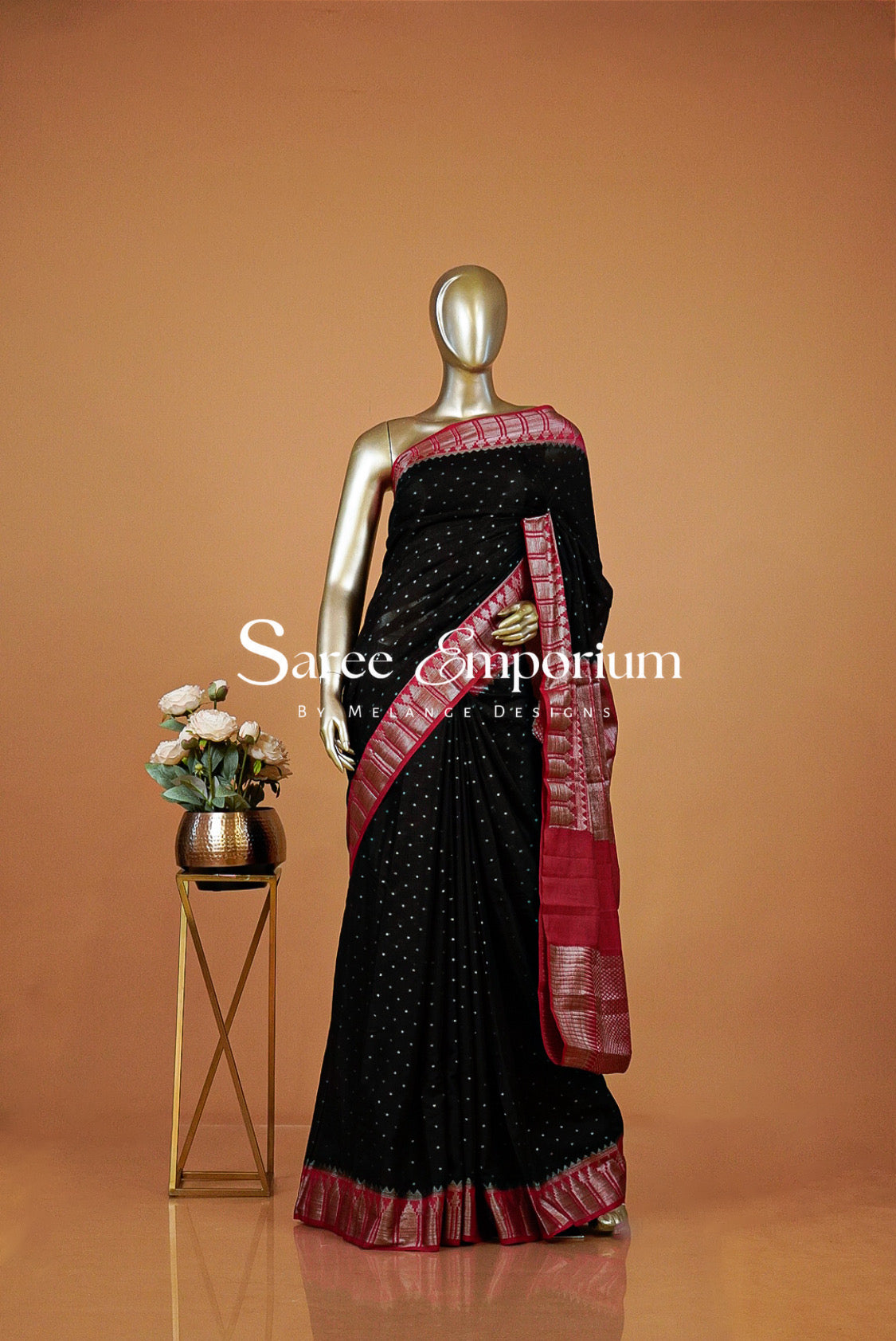 Kanchi Banarasi Saree For Women Black & Rani Pink