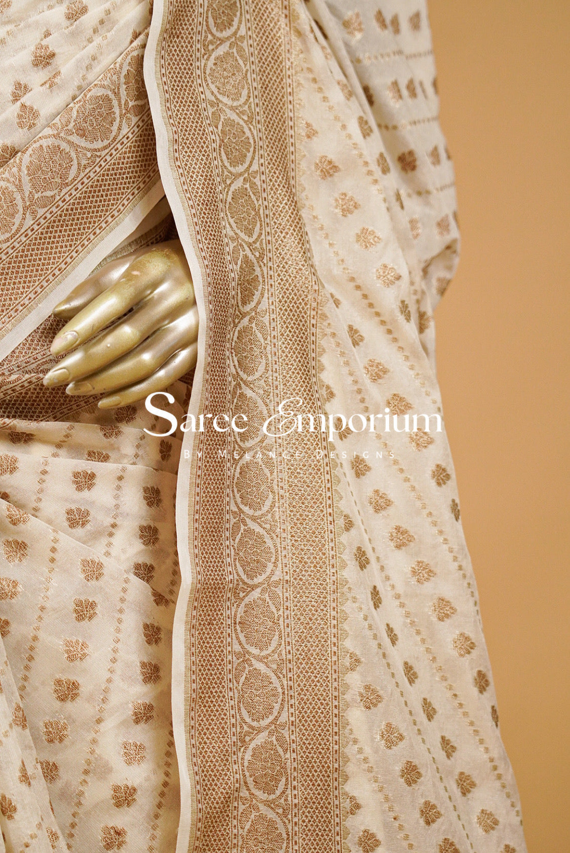 Banarasi Silk Saree For Women Ivory Cream