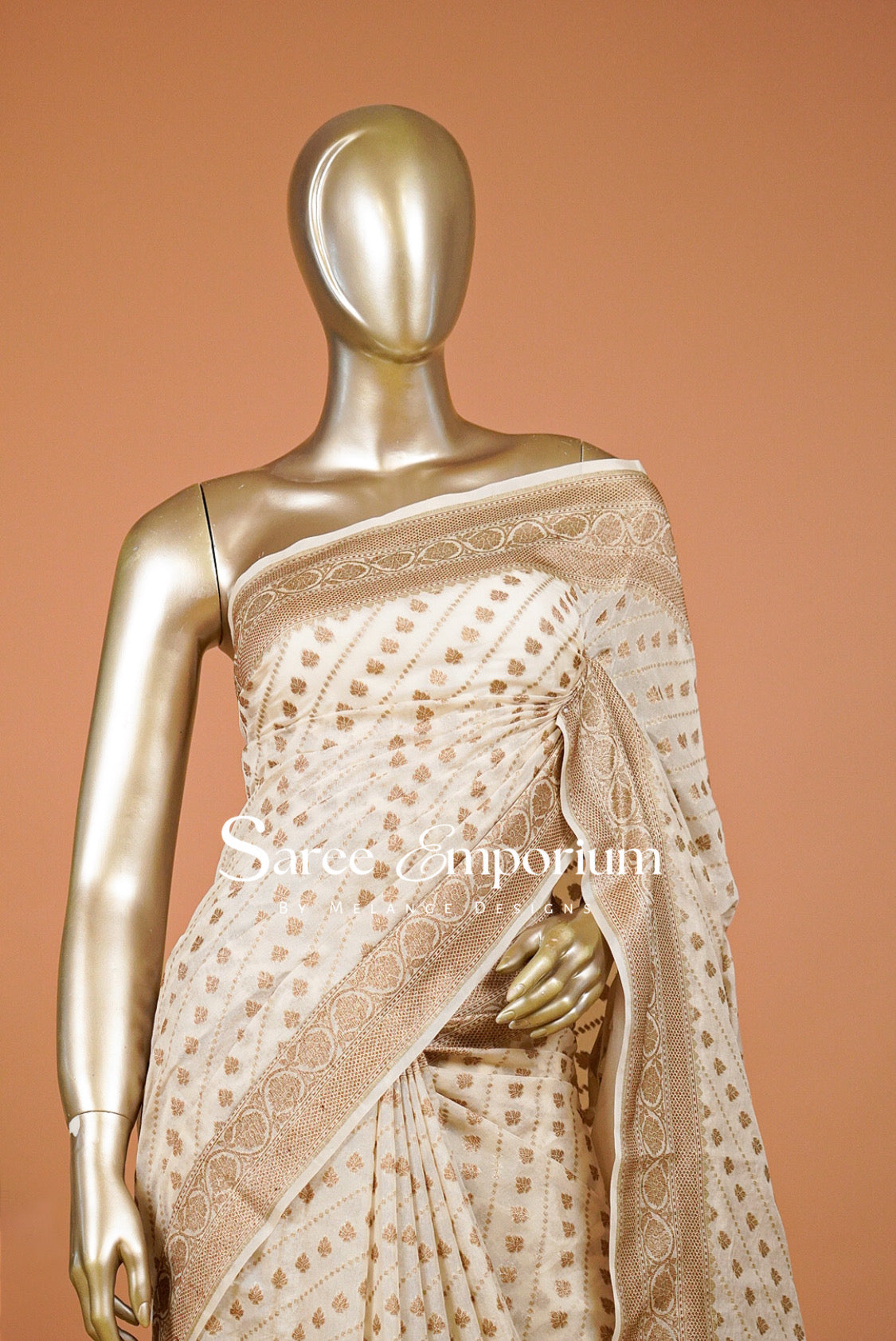Banarasi Silk Saree For Women Ivory Cream