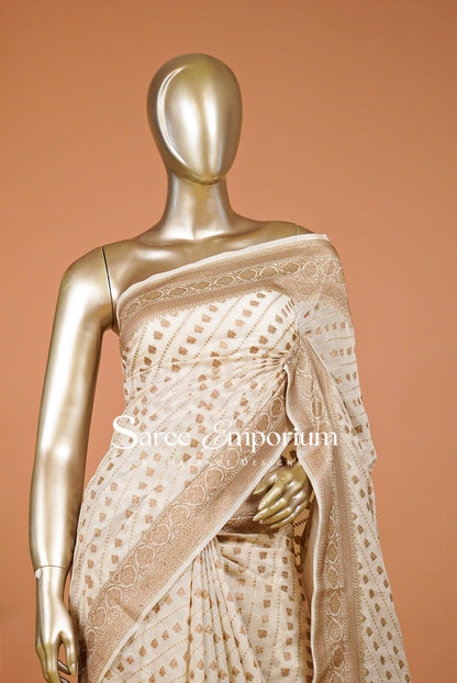 Banarasi Silk Saree For Women Ivory Cream