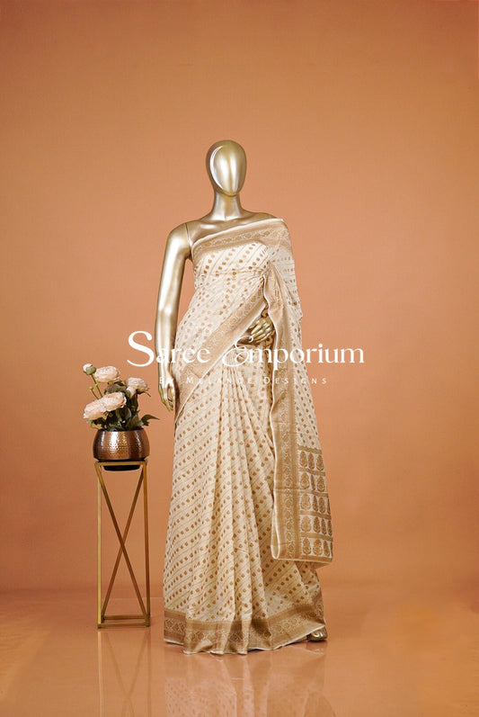 Banarasi Silk Saree For Women Ivory Cream