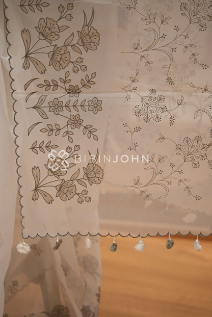 Organza Embroidery Saree For Women Ivory White BJ1639