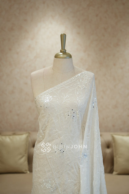 Georgette Embroidery Dupatta For Women Ivory White BJ2435