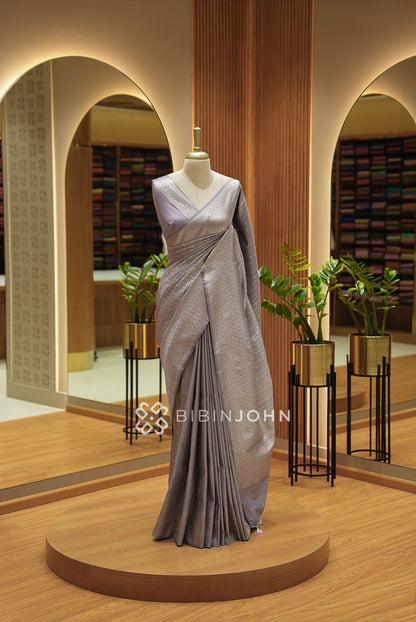 Silk Brocade Saree For Women Lavender Grey BJ2655