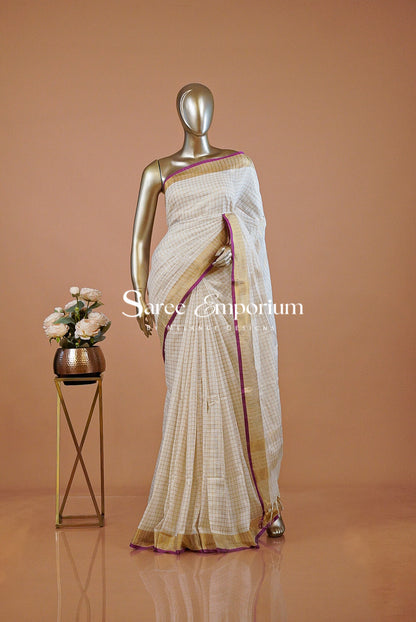 Linen Check Saree For Women MDS0267