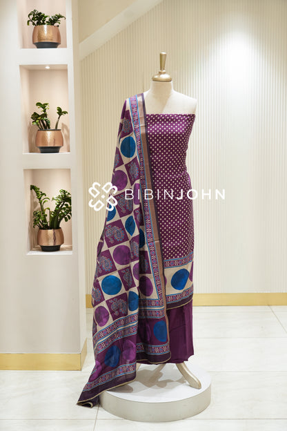 Printed Semi Silk Unstitched Salwar Suit Material Plum Purple BJ2225