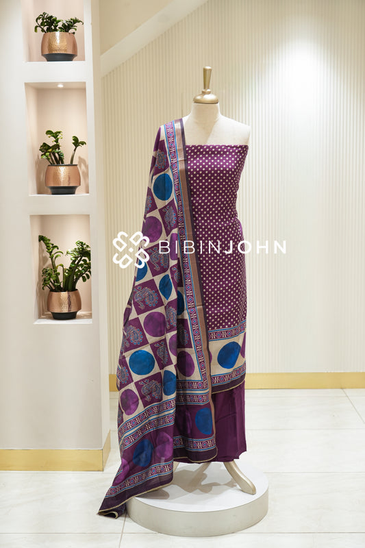 Printed Semi Silk Unstitched Salwar Suit Material Plum Purple BJ2225