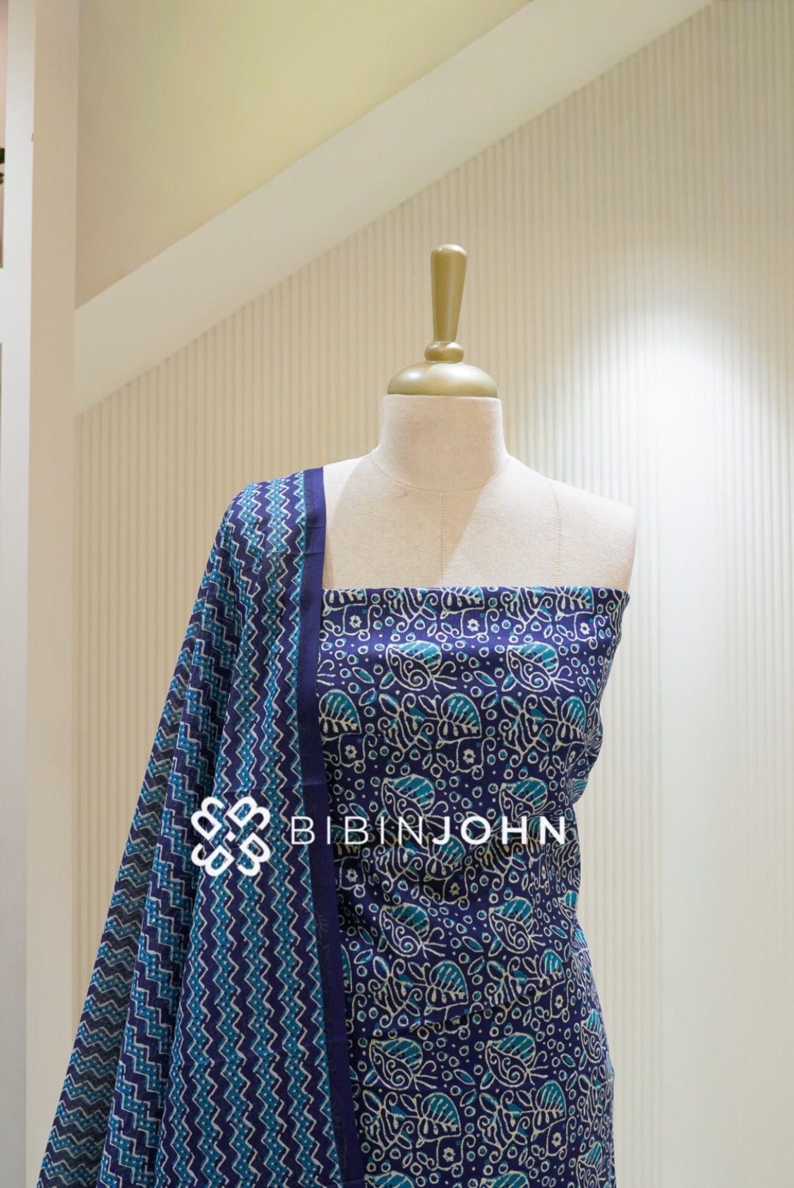 Printed Cotton Unstitched Salwar Suit Material Navy Blue BJ2623