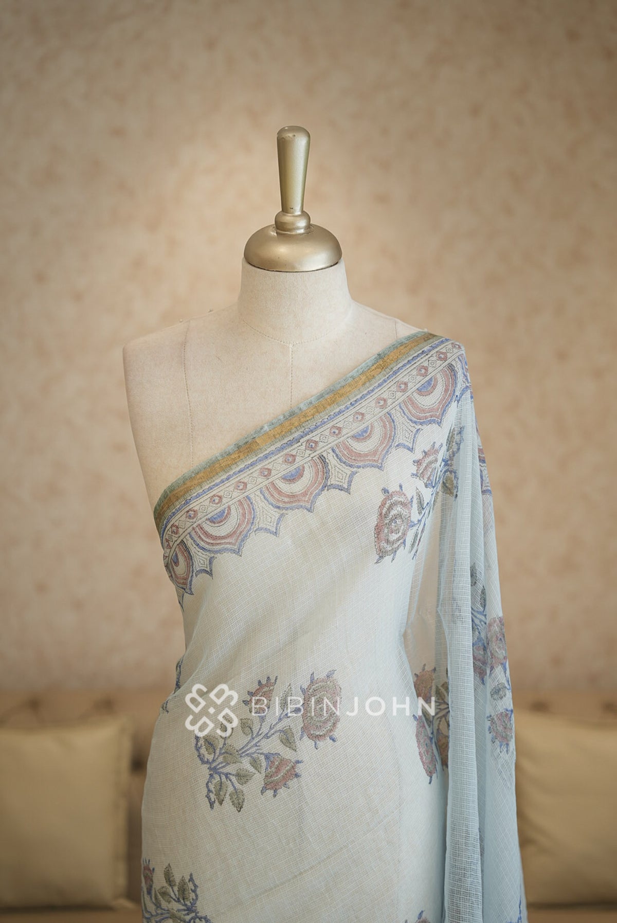 Cotton Cotta Dupatta For Women Ivory White With Powder Blue BJ2397