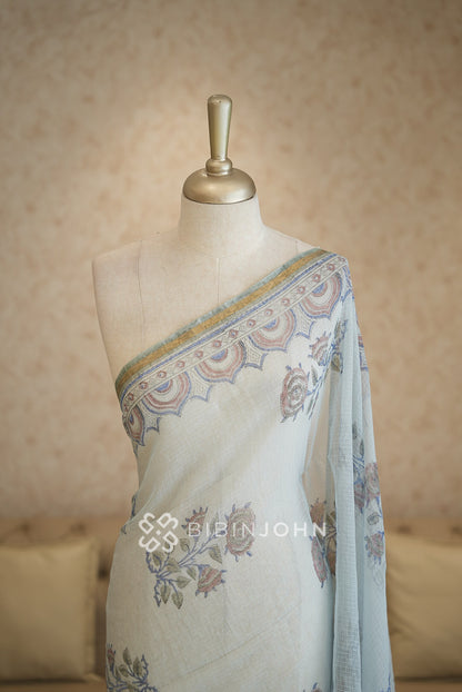 Cotton Cotta Dupatta For Women Ivory White With Powder Blue BJ2397