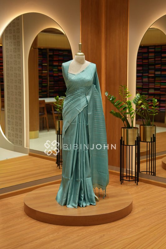 Semi Tussar Weaving Saree For Women  Seafoam Green BJ2311