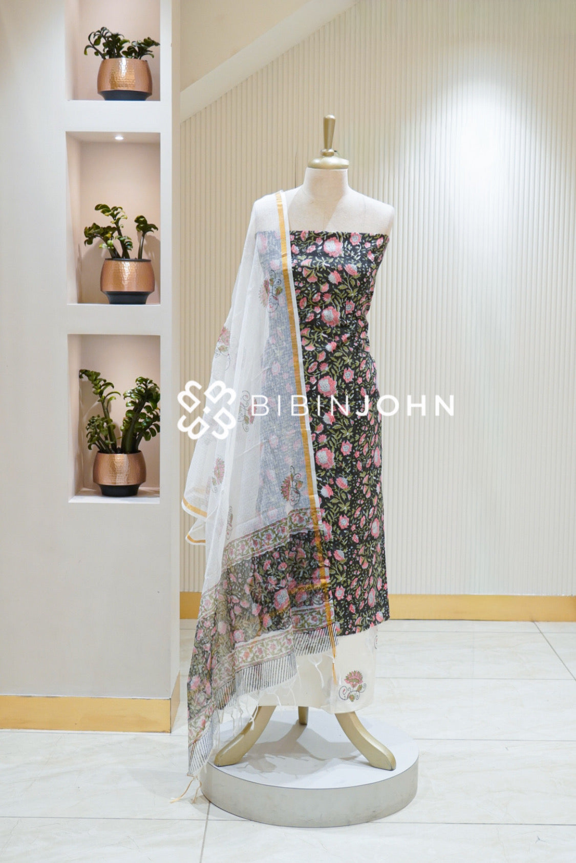 Printed Cotton Unstitched Salwar Suit Material Black BJ2625