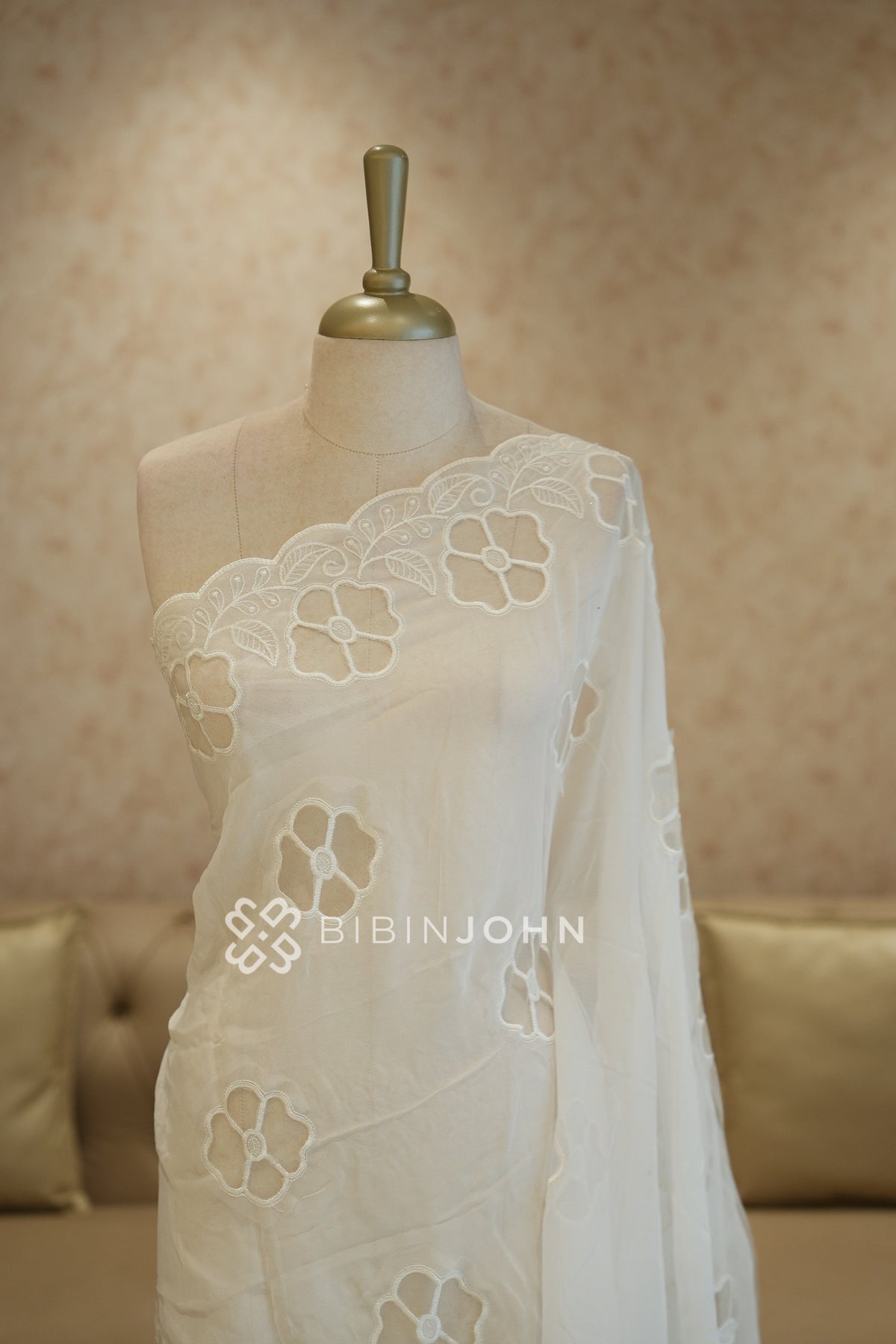 Georgette Embroidery Dupatta For Women Ivory White BJ2428