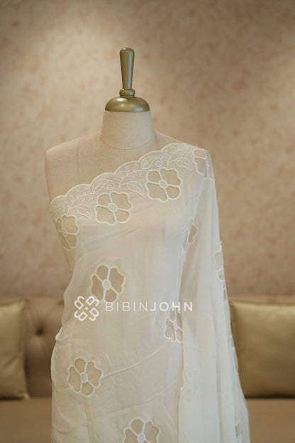 Georgette Embroidery Dupatta For Women Ivory White BJ2428
