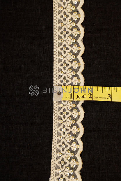 Net Embroidery Lace Off White close view.