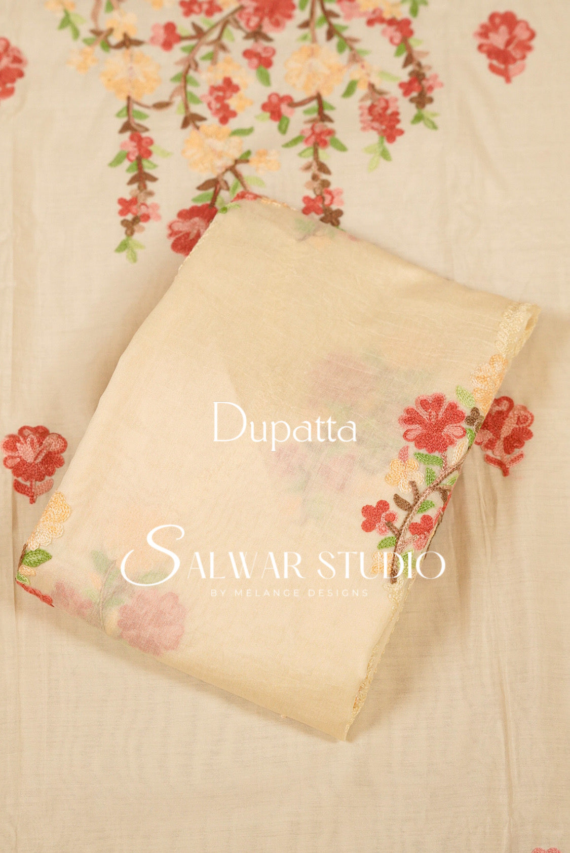 Semi Silk Embroidery Unstitched Salwar Suit Material Ivory  Dupatta.