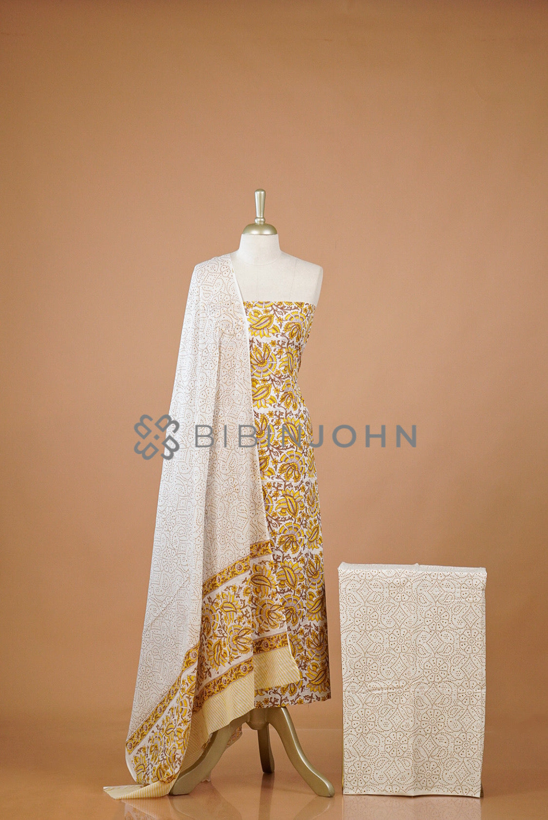 Printed Cotton Unstitched Salwar Suit Material Ivory