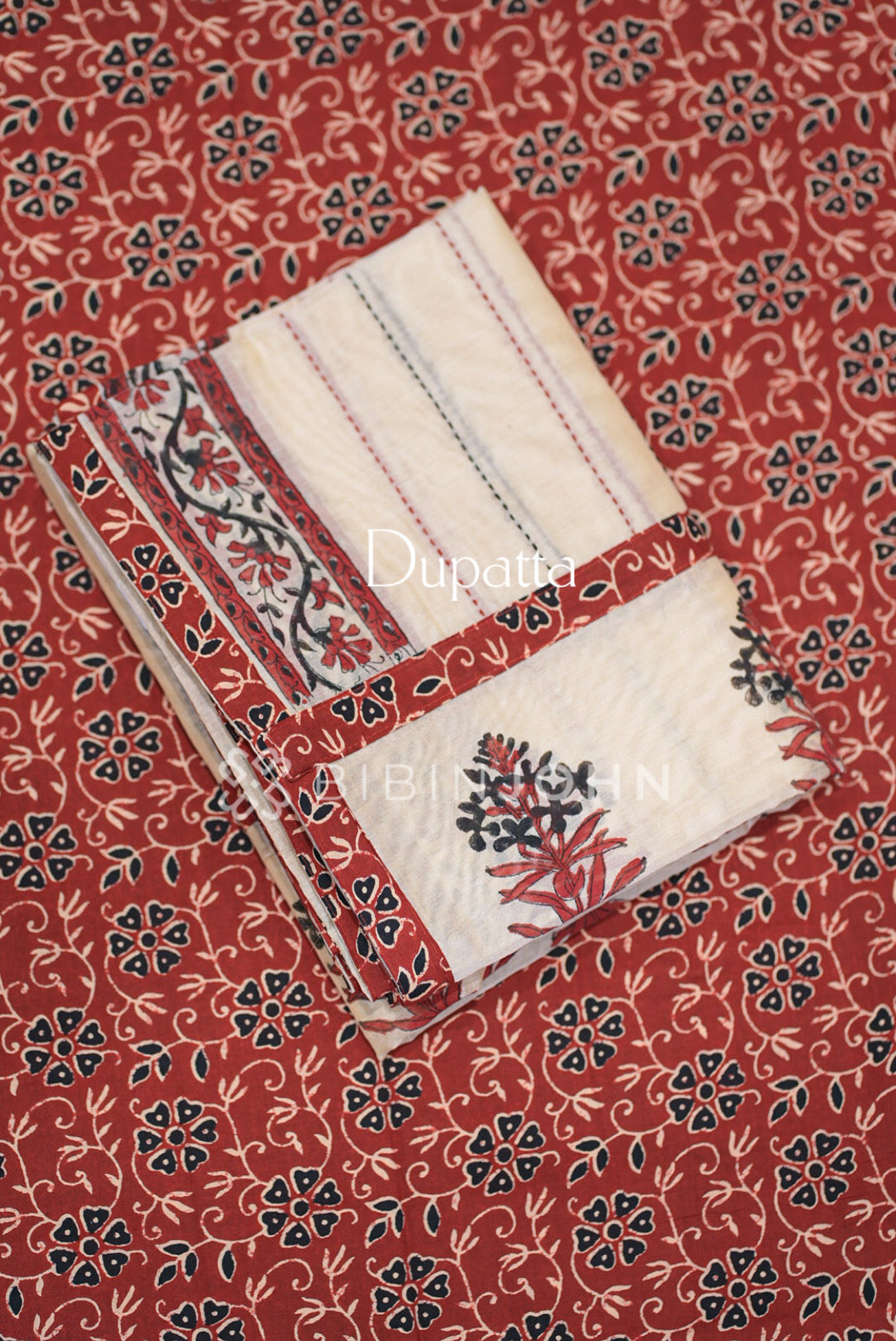 Cotton Embroidery Unstitched Salwar Suit Material Rust Red  DUPATTA