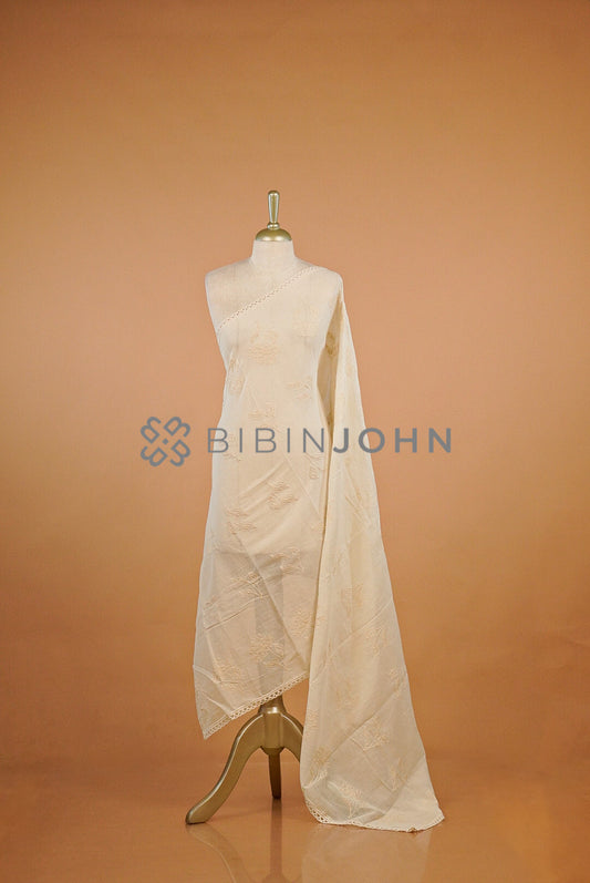 Mul Cotton Embroidery Dupatta For Women Cream