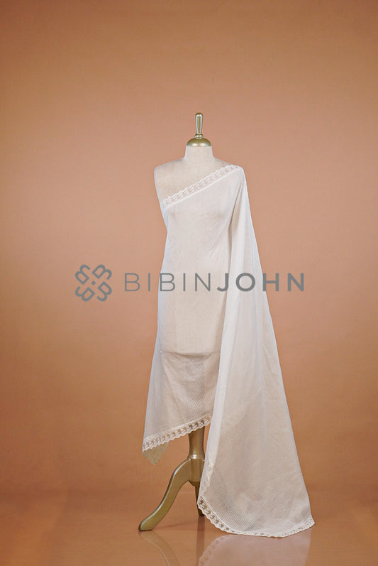 Cotta Embroidery Dupatta For Women White.