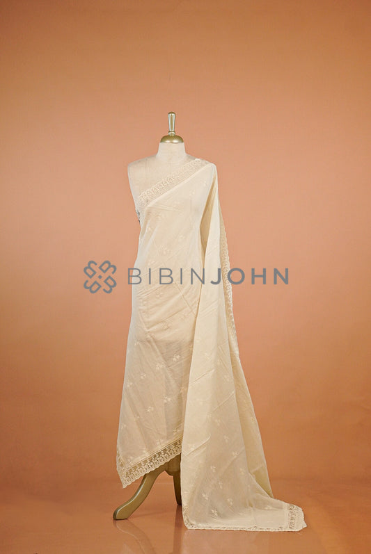 Cotton Embroidery Dupatta For Women Off White