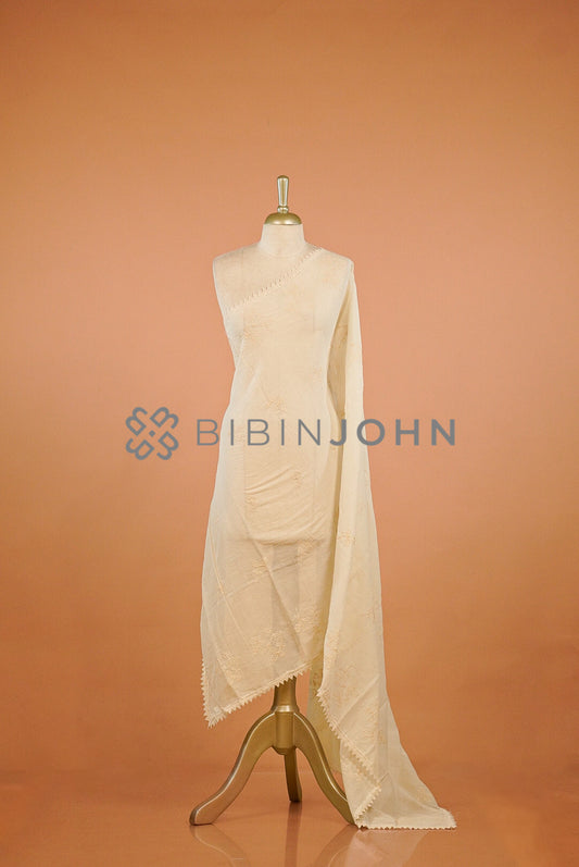 Mul Cotton Embroidery Dupatta Off White