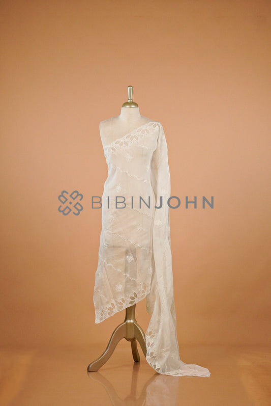 Organza Embroidery Dupatta For Women White